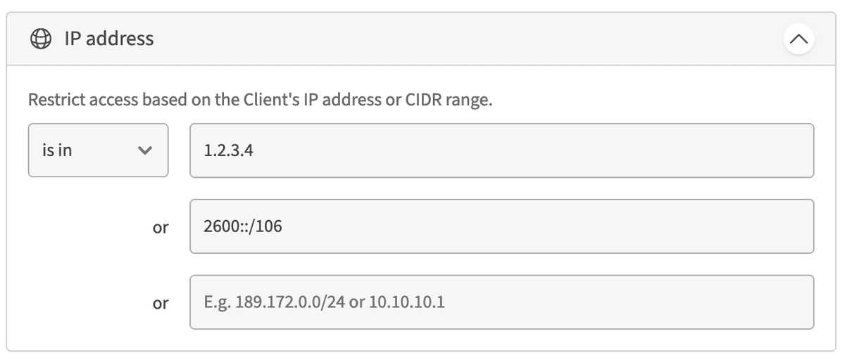 Client IP address or CIDR